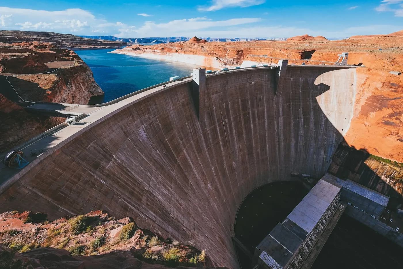 Concrete arch dam in a desert canyon